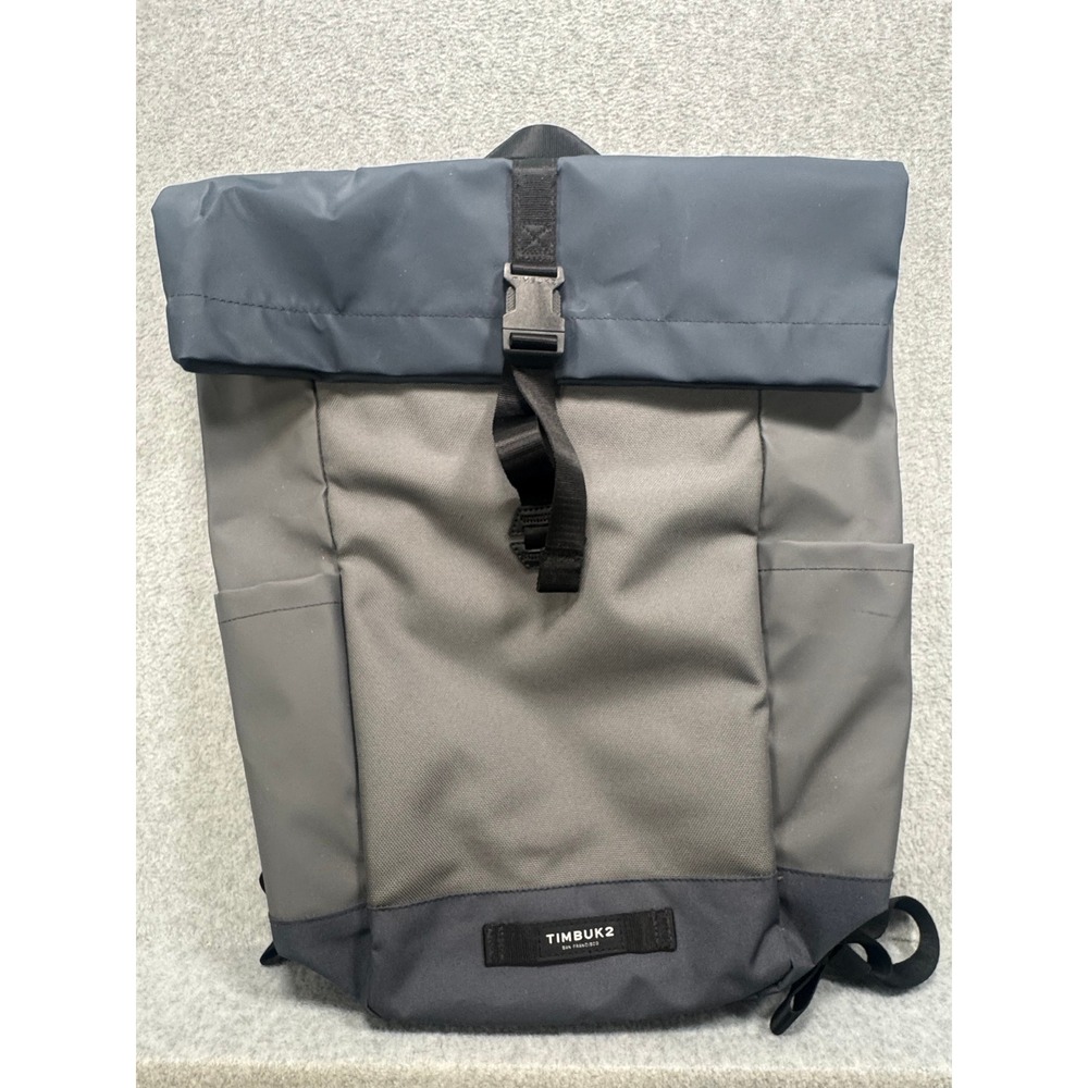 Timbuk2 Tuck Pack Roll Top Laptop Backpack Gray Navy Blue Commuter Bag